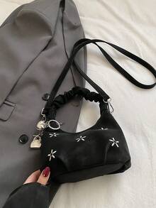 New Design Plush Cloud Bag, Hand-Held Crinkle Shoulder Bag Women's Crescent Crossbody Bag - Black - View 7