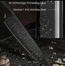 CUCHILLO DE COCINA DE ACERO INOXIDABLE, JUEGO DE CUCHILLOS DE COCINA DE 6PZS, CUCHILLO DE CHEF, CUCHILLO DE PAN, CUCHILLO DE FRUTA, CUCHILLO CON REVESTIMIENTO ANTIADHERENTE - Negro - Ver 4