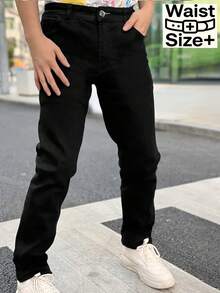 Men Solid Color Casual Slim-Fit Jeans, Straight-Leg Dark Jeans Long Plain Black Washed Cargo Jeans, For Husband, Boyfriend Gifts Going Out Hang Out Commute Work Urban Christmas Gift For My Husband Vaqueros Para Hombre - (30L) Metallic Black - Regular Size - 查看 4