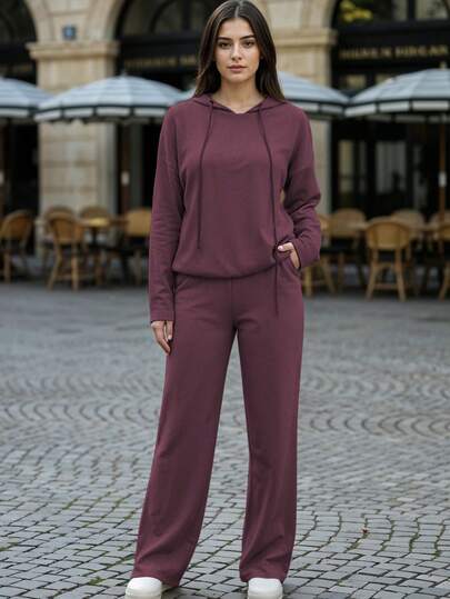 Conjunto De Doble Pieza Con Diseño Minimalista Relajado Versátil Y Corte Amplio Cómodo Con Ajuste Suelto Moderno Para Mujer