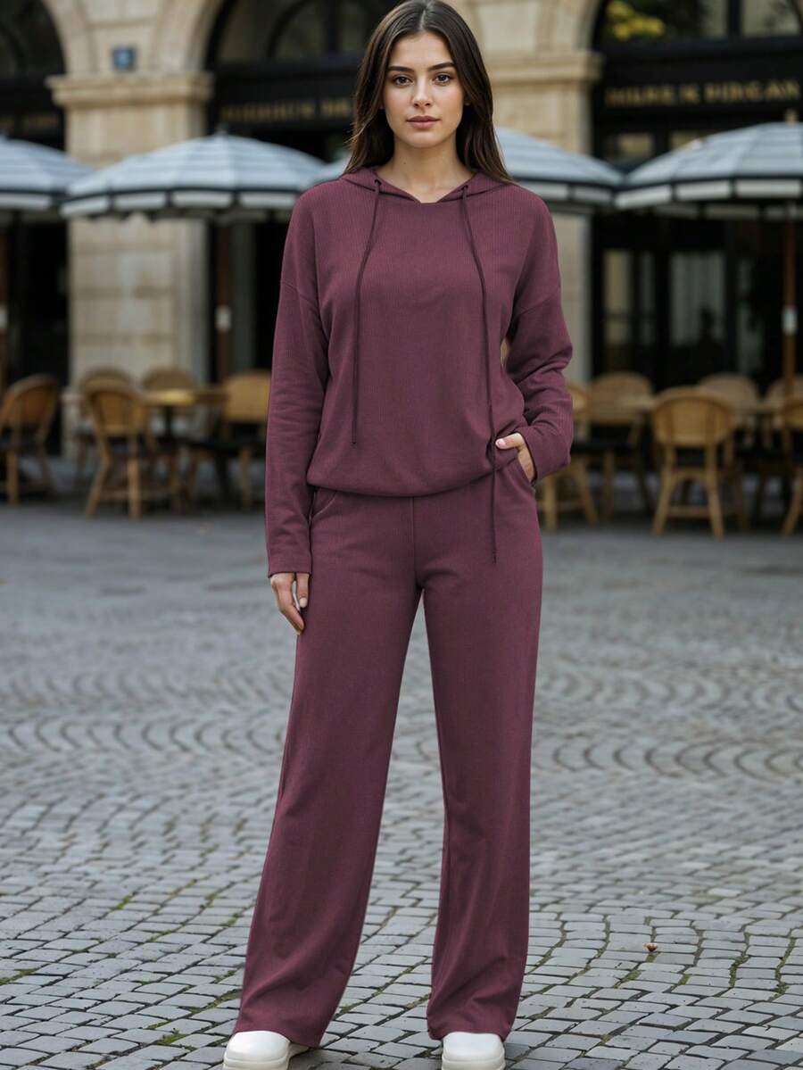 女士两件套服装 - 條紋葡萄酒 - 查看 1