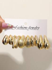 1-10 Pairs New Plated Gold, Exaggerated, Fashionable Texture, Asymmetrical Shape, Geometric Resin Clip-On Earrings, Suitable For Daily Gatherings And Dates