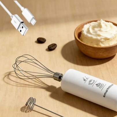 2-IN-1 USB Rechargeable Hand Mixer Milk Frother With 2 Detachable Stainless Steel Whisks Multifunctional Egg Beater For Cream And Coffee Frother For Milk Foam