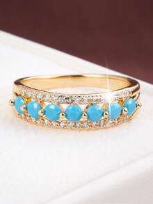 1pc Minimalist Geometric Design Cubic Zirconia Inlaid Fashion Ring For Women - Multicolor - View 6