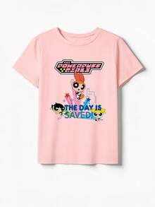 SHEIN X Powerpuff Girls 女士浅粉色圆领上衣 - 舒适可爱休闲风，适合日常穿着 - 嫩粉 - 查看 2