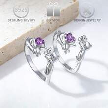1 chiếc nhẫn bạc 925 hình mèo, bướm, trái tim dễ thương, đính đá Cubic Zirconia, thích hợp cho mùa hè, du lịch, nghỉ lễ, quà tặng ngày Valentine cho nữ. - Màu tím - Xem 6