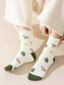 5 Pairs Women's Warm Thickened Plush Lined Socks With Floral, Deer, Striped Patterns, Comfortable For Sports, Home, Casual, Commute In Autumn/Winter - Multicolor - View 8