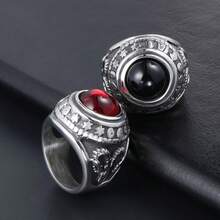 1PCS/ Non-Fading European And American Retro Hip-Hop Luxury 304 Stainless Steel Ring Red And Black  Noble Palace Ring Fashionable Unisex Street Elegant Daily Holiday Gift W5FO - màu đỏ - Xem 1