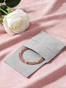 9.7x9.4厘米灰色仿麂皮首饰袋 - 双面翻盖信封袋，适用于耳环、手链和项链的收纳和包装 - 淺灰色 - 查看 2