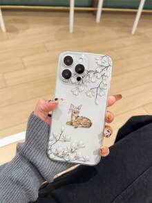 1pc Thick Transparent Anti-Drop UV Painted Pink TPU Phone Case With Minimalist White Flower And Cute Deer Pattern Design Compatible With Iphone 17/17 Air/17 Pro/17 Pro Max, 16/16 Plus/16 Pro/16 Pro Max, 15/15 Plus/15 Pro/15 Pro Max, Galaxy S25 Ultra, S24 Ultra Series. Provides Lens Protection And Can Be Used As A Protective Cover, Suitable As A New Year, Christmas, Halloween Or Valentine's Day Gift - Multicolor - View 2
