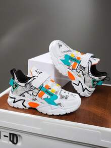 1 Pair Kids' Autumn/Spring Low-Top Chunky Sneakers, Colorblock Textured Athletic Shoes With Adjustable Hook And Loop, Easy On/Off, Thick Sole Non-Slip Chunky Sneakers For Daily Wear - Multicolor - View 4