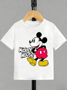 Disney Three-Expression Mickey Mouse "One More Time" 100% Cotton T-Shirt, Boys' Fun Smile Print Loose Casual Short Sleeve Top - White - View 3