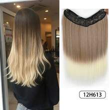 V-Shaped Clip In Hair Extensions Black 18 Inch Long Straight Hair Synthetic Hairpiece Invisible 4 Clips For Women Daily Use - Multicolor - View 14