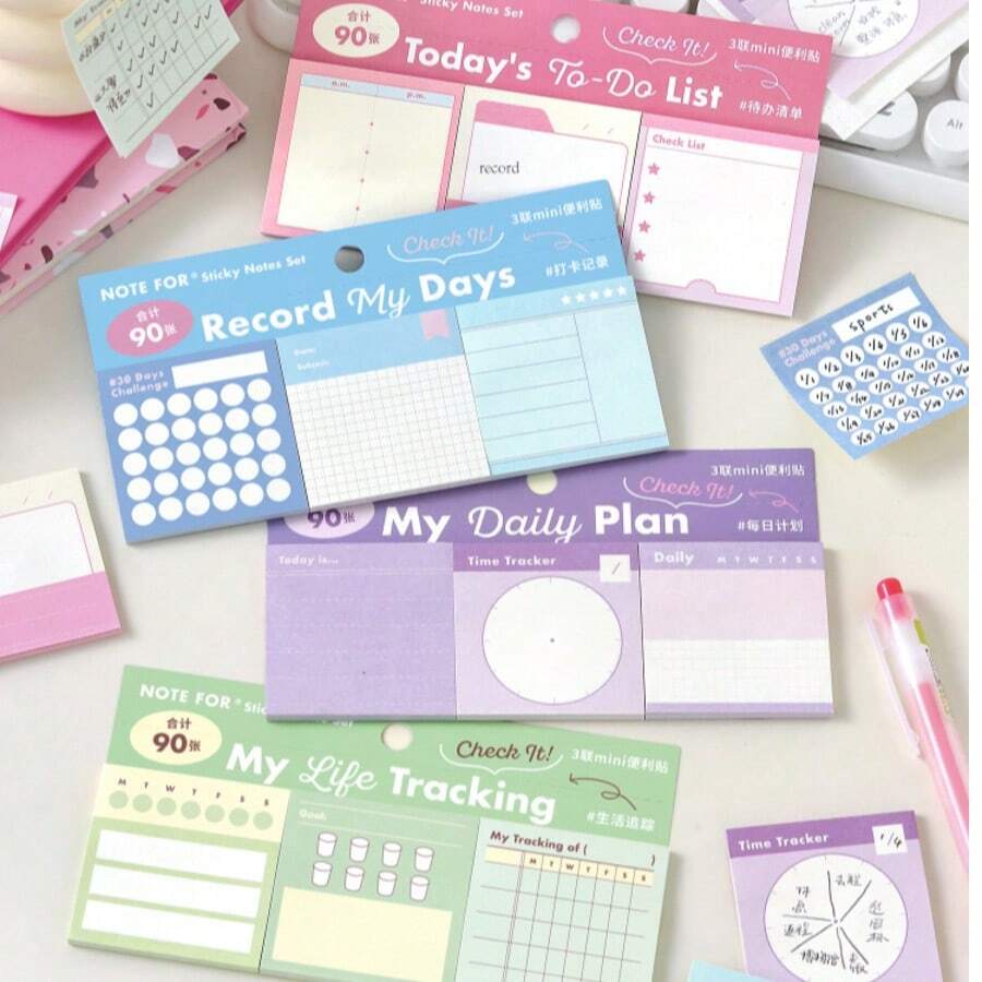 Mini Sticky Note Set, Daily Memo Series, Minimalist All-Match Versatile Memo Notes, Decorative Sticky Notes - Multicolor - View 1