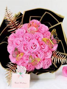 68/45/23 闪亮粉色玫瑰花束，DIY 闪亮花束，人造玫瑰花束，适合情人节、粉色房间装饰、人造花、玫瑰搭配满天星花束、仿真花、新娘捧花、订婚派对、新娘送礼会、情人节装饰、婴儿派对装饰、家居装饰、婚礼装饰、客厅装饰、桌面装饰、花园、花环、卧室装饰、春夏装饰、婚礼用品、派对用品、房间装饰配件、毕业季 - 粉色 - 查看 3