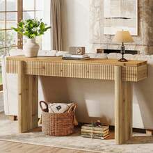 LITTLE TREE Solid Wood Entryway Table, 55-Inch Rustic Console Table Behind The Couch, Rectangular Farmhouse Console For Living Room, Entrance, Hallway, Natural Brown - Nâu nhạt - Xem 5