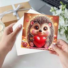 6pcs/Set DIY Diamond Painting Kit, Unique Hedgehog Animal Design, Diamond Art Mosaic Postcard, Greeting Card For Birthday, Christmas, Mother's Day To Express Warm Wishes, Suitable For Family, Friends And Lovers, Handmade Craft Gift - Multicolor - View 5