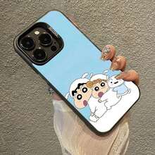 かわいいアニメC-Crayon-S-Shin-C-Chans カワイイケース  17 16 15 14 13 12 11 Pro Max Plusを使う カラー耐衝撃性バックシルバー - 半透明の黒 - チェックする 2