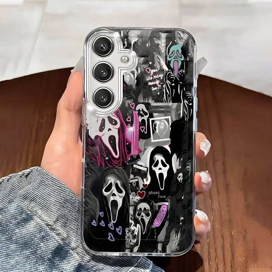 Ghost Face Killer Collage Elements Transparent Phone Case Suitable For Compatible With IPhone 17,16, 15, 14, 13, 12, 11, Pro Max, Air, Plus, As Well As Galaxy S26/25/24/23/22/21 Ultra/FE/Edge/+,A73/72/56/54/53/52/50/35/34/33/26/25/24/23/22/20/16/15/14/13/12/10, Fashionable Phone Cases - 彩色 - 查看 1