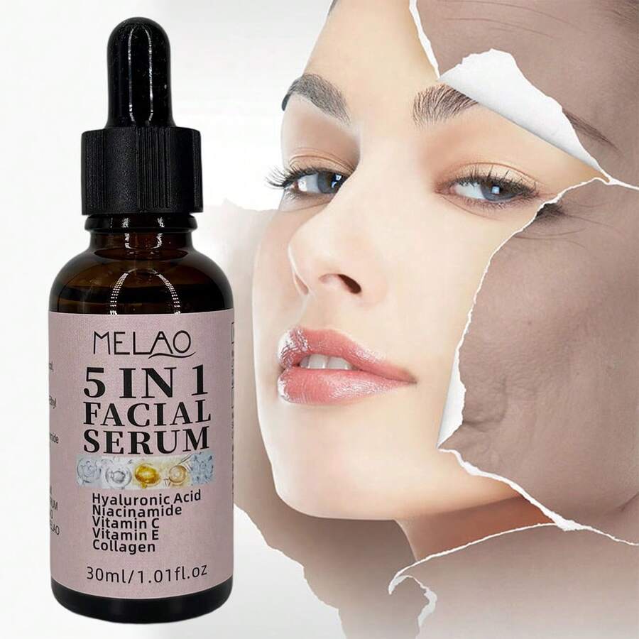 MELAO 5-In-1 Anti-Aging Facial Serum, Infused With Hyaluronic Acid, Niacinamide, Vitamin C, Vitamin E And Collagen, Deeply Hydrating, Brightening, Wrinkle Reducing, Suitable For All Skin Types, 30ml/1.01fl Oz - Dusty Pink - View 1