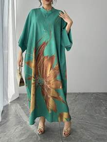 1 chiếc váy Abaya Ả Rập dáng rộng dành cho nữ, họa tiết in màu xanh lá cây, cổ đứng, cài khuy đơn, tay raglan, dài đến mắt cá chân, váy mặc thường ngày, áo choàng Ả Rập thanh lịch, váy dạ hội sang trọng cho kỳ nghỉ, trang phục Ả Rập. - màu xanh lá - Xem 7