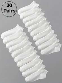 16 Pairs Black And White Simple And Sweet Daily Breathable Women Short Socks With Mushroom-Shaped Edge - Black and White - View 12