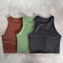 Women's Fitness Top, Women's Gym Top, Firm Supplex Top, Supportive Sports Top, Women's Workout Top - 米色 - 查看 5