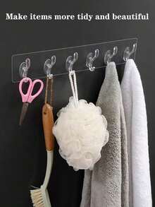 1pc Soft Transparent 6-Hook Acrylic Wall Hanger, (Not Suitable For Lime Walls As It Won't Stick), Can Be Adhered To Bathroom/Kitchen Tiles Or Smooth Painted Doors Back To School - White - View 3