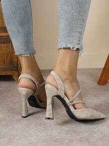 Giày cao gót mũi nhọn màu sâm panh dành cho nữ, kiểu dáng thời trang và thanh lịch, thích hợp cho các bữa tiệc. - Màu be - Xem 4