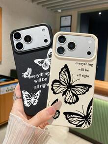 3pcs Butterfly Pattern Phone Cases, Motivational Slogan Positive Energy Phone Cases, Faux Leather Texture Black White Pink Shockproof Protective Covers, Compatible With IPhone & - Multicolor - View 2