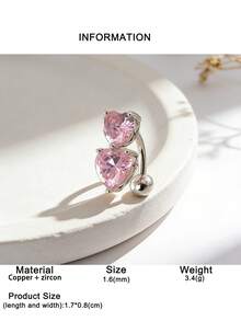 1pc Fashionable Luxury Zirconia Heart Shaped Navel Ring, Women's Body Piercing Jewelry, Suitable For Daily Wear, Beach, Party - Heart - View 12