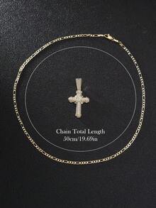 1件欧美风格全钻十字架吊坠项链，奢华个性化设计，适合日常佩戴、音乐节、度假或祈祷场合。 - 金色 - 查看 8