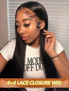 Brazilian Preplucked Bone Straight 4*4 Transparent Lace Closure Wigs Straight Human Hair Wig For Women Choice 180% Density - Natural Black - View 2