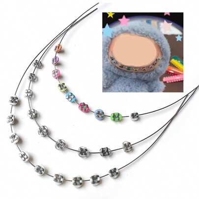 4pcs 17cm Orthodontic Teeth, 9 Teeth Handmade Cheap Colored DIY Finished Steel Teeth For Labubu Doll, Transparent Braces