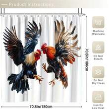 1 Piece Shower Curtain: Vibrant Rooster Midair With Detailed Feathers, Dynamic Digital Art, 12 Hooks, 70.8x70.8 Inches - Weaving Technique: Woven, Care Instructions: Air Dry, Included Components: Hooks, Curtain Material: Polyester, Curtain Theme: Landscape - MZ - View 12