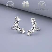 1 par de pendientes de botón de plata de ley 925 con diseño vintage y lindo de huella de pata, adecuados para uso diario casual, playa de verano, fiesta, vacaciones, regalo de cumpleaños para mujeres - Plata antigua - Ver 5