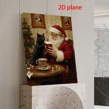 1pc Framed Canvas Wall Art, Vintage Framed Canvas Art - Santa Claus With Hot Chocolate & Black Cat, Inspirational Wall Decor For Home, Perfect Holiday Gift For Family & Friends, Festive Christmas Decoration, Christmas Decorations, Perfect For Thanksgiving Ready To Hang - Framed - View 4