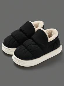 Men's Quilted Winter Slip-On Slippers, Thick Sole Low-Top Warm Indoor Slippers Boots, Soft Slip-On House Slippers - Black - View 9