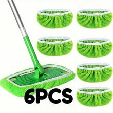 Set Of 6 Green Microfiber Mop Pads​ – Highly Absorbent And Reusable For Flat Mops On Hardwood, Tile, And Laminate Floors - A - Xem 1