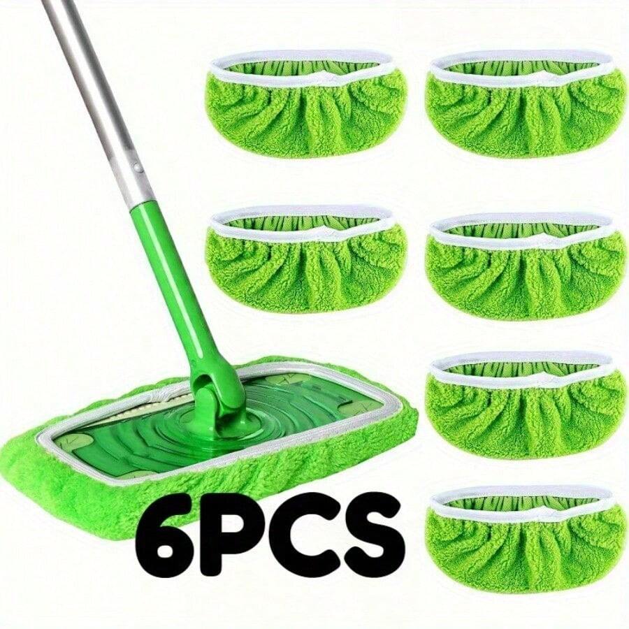 Set Of 6 Green Microfiber Mop Pads​ – Highly Absorbent And Reusable For Flat Mops On Hardwood, Tile, And Laminate Floors - A - Xem 1