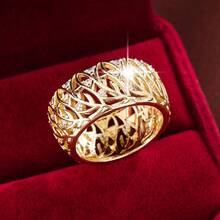 1pc Countryside Leaf Hollow Design Cubic Zirconia Inlaid Women Wide Band Ring - Multicolor - View 8