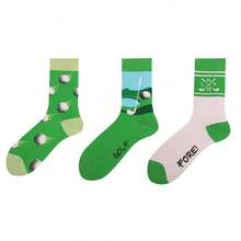 1双男士吸湿排汗高尔夫中筒袜，适合运动、休闲穿着和节日送礼 - 綠色 - 查看 5