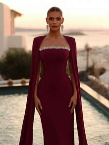 ADYCE Women's High Waist Slit Maxi Party Dress, Elegant Formal Evening Gown - Burgundy - View 1