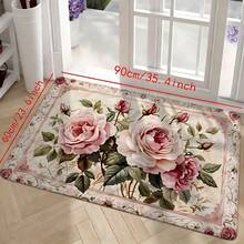 Tapete de entrada com estampa de rosas em estilo campestre francês (1 peça), em flanela com renda europeia, antiderrapante e absorvente, ideal para hall de entrada, banheiro e diversos ambientes. Lavável à máquina e adequado para uso interno e externo. - Multicolorido - Ver 13