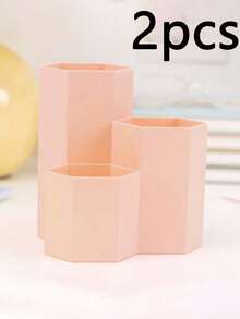 三格斜插式创意笔筒，多功能桌面装饰收纳架，适用于化妆刷和钢笔 - 彩色 - 查看 12