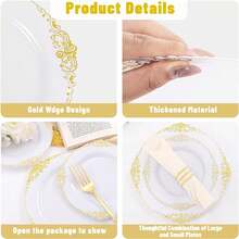 10.25英寸/7.5英寸金色蕾丝边优雅奢华镀金波浪边圆形餐盘，是宴会和正式庆典的理想之选 - 龍紋金邊 - 查看 5