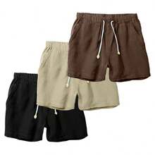 Set Of 3 Premium Linen Shorts For Men - Luxury Beachwear - 灰色 - 查看 1