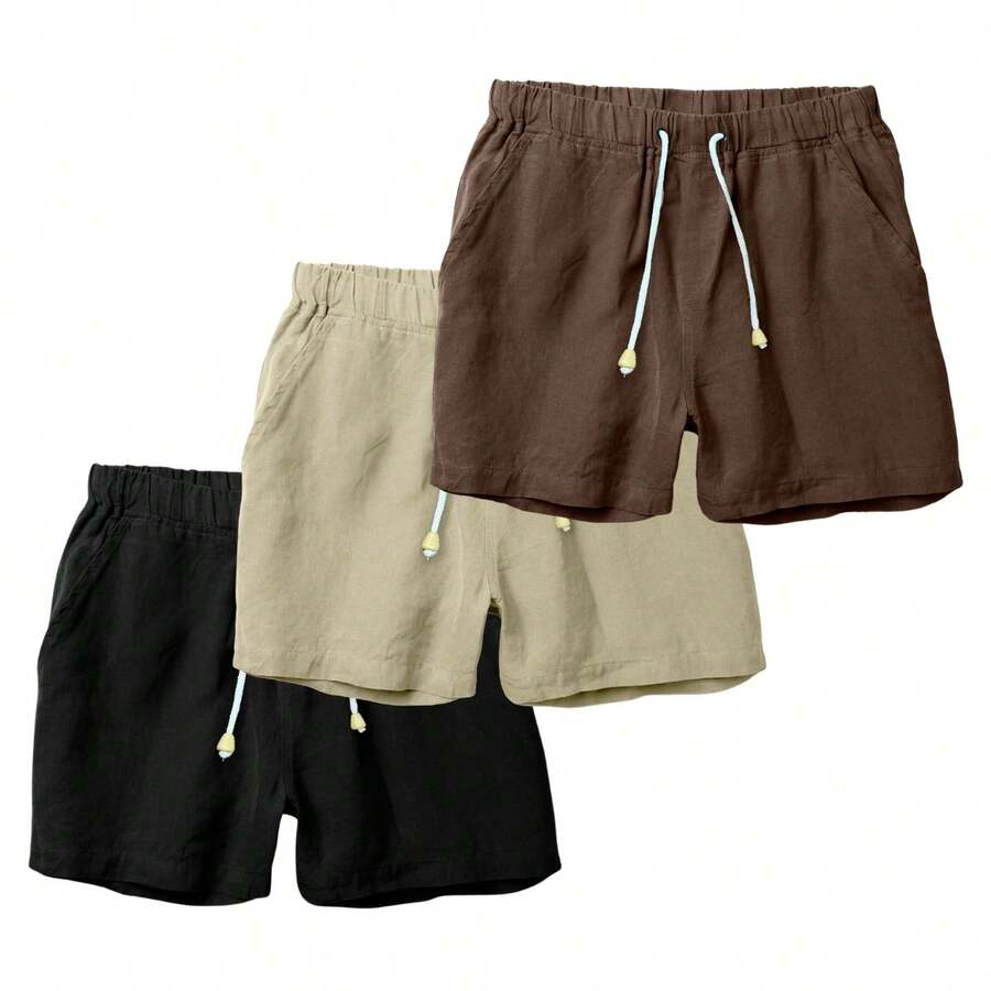 Set Of 3 Premium Linen Shorts For Men - Luxury Beachwear - 灰色 - 查看 1
