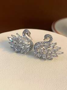 JOJELOO 925纯银天鹅耳钉，镶嵌黑色和透明立方氧化锆——低过敏性，时尚日常佩戴饰品，送给女性和情侣的理想礼物——情人节、圣诞节、新年完美之选 - 彩色 - 查看 7