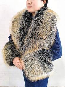 3pc  Fabric    Elegant    None    Fur Collar And Cuffs  Autumn And Winter - 亮橙色 - 查看 3